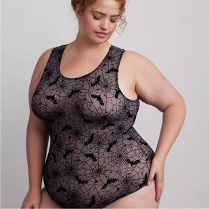 TORRID Curve Flocked Spiderweb Bats Bodysuit Plus Size 1X